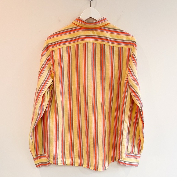 Vintage Lauren Ralph Lauren 100% Linen Yellow Striped Button-Down Size Medium - Picture 6 of 13